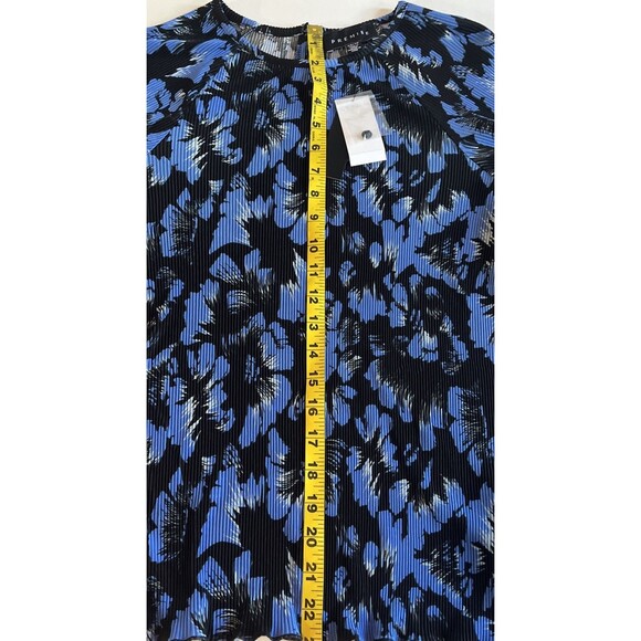 Premise Blouse Top Women’s XS Blue Black Stretch Long Sleeve Ruffled Cuff - Picture 6 of 7